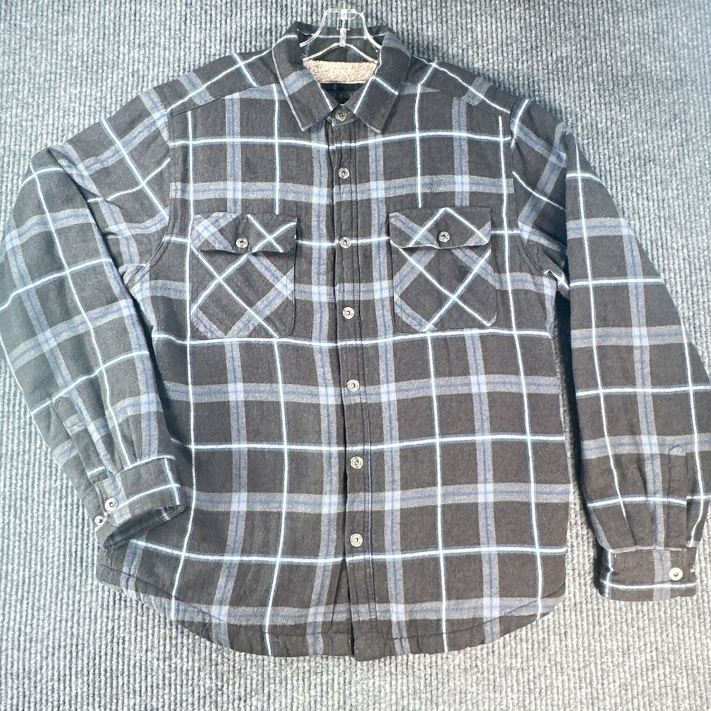 Grizzly Mountain Mens Plaid Flannel Fleece Lined Shirt Jacket Charcoal Blue Med